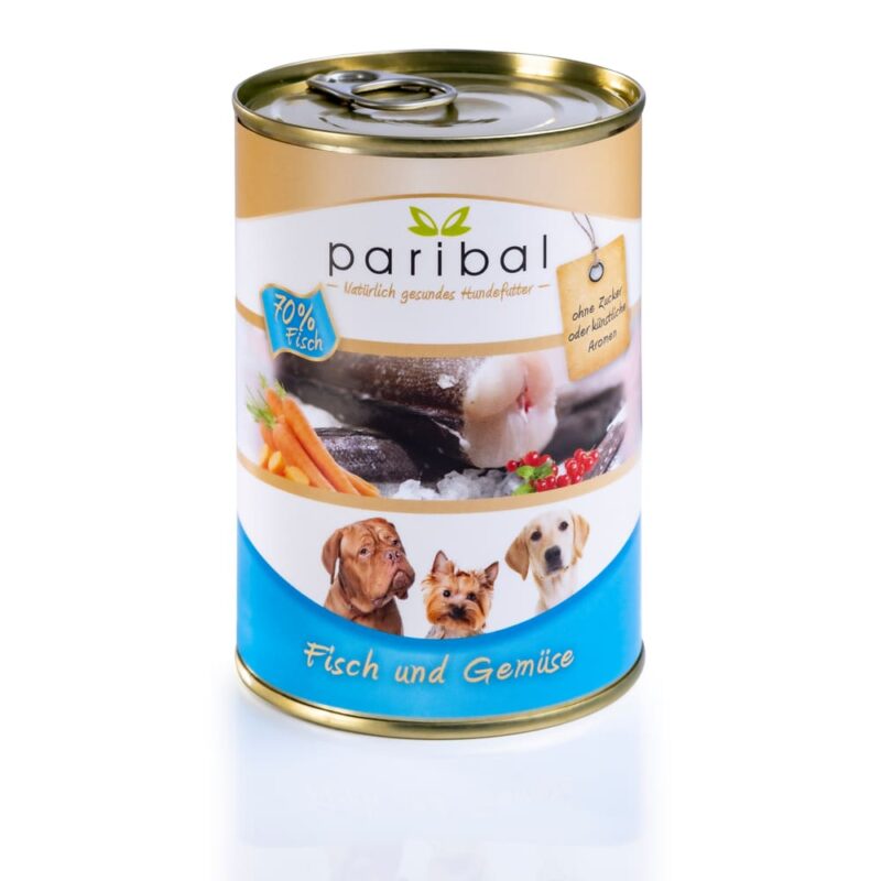 fisch-und-gemüse-385g, Dosenfutter für Hund, 70% Fisch und Gemüse von Paribal als gesundes Hundefutter