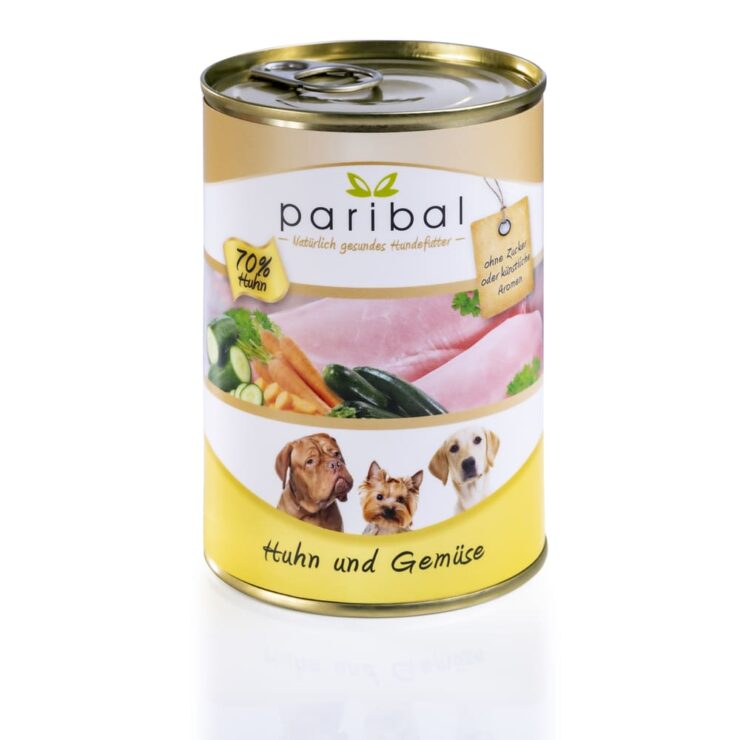 huhn-und-gemüse-385g, Dosenfutter für Hunde mit 70% Huhn und Gemüse von Paribal